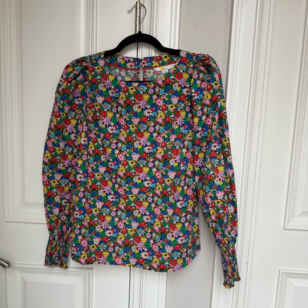 Boden Ditsy Floral Cotton Top Women’s Smocked Cuff Blouse Size US 2 - Picture 4 of 6